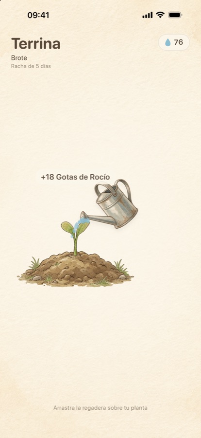 Regando la planta con la regadera
